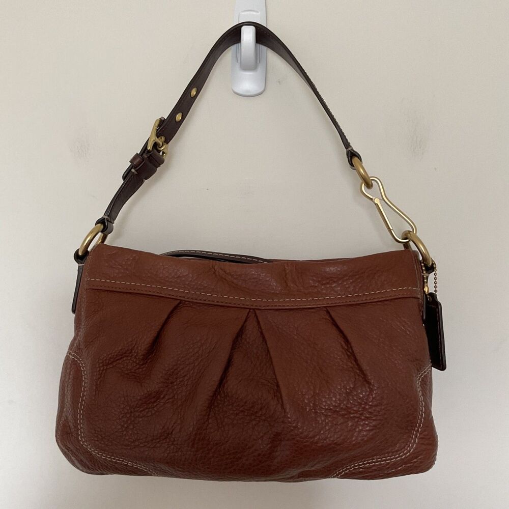 VTG Coach 12917 Hamptons Brown Pebbled Leather Pleated Hobo Shoulder Bag Purse